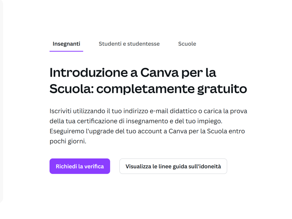 Canva per i docenti bottone verifica